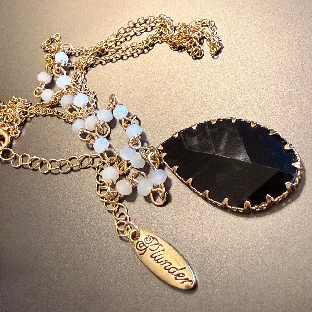 Plunder Black Leaf Pendant Gold Tone Necklace - Picture 4 of 8